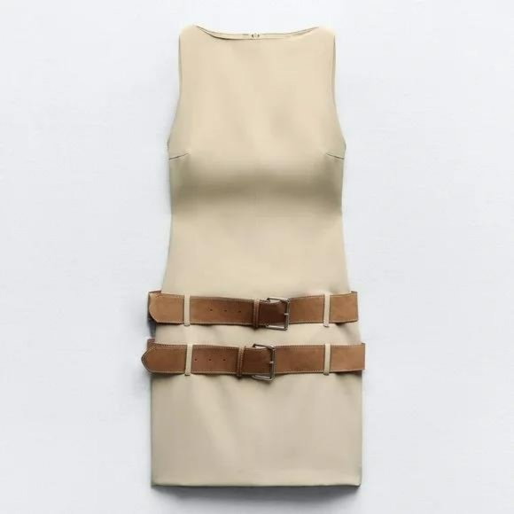 ZARA DOUBLE BELTED FITTED DRESS - Picture 3 of 9